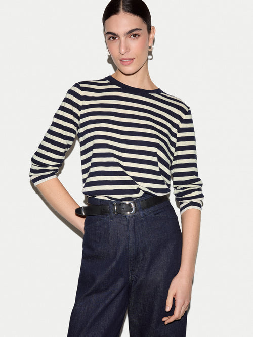 Cotton Stripe Long Sleeve T-shirt | Navy