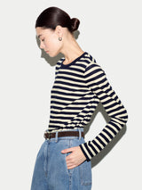Cotton Slub Stripe Long Sleeve T-shirt | Navy
