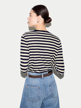 Cotton Slub Stripe Long Sleeve T-shirt | Navy