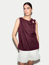 Flower Applique Cotton Top | Burgundy