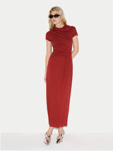 Cap Sleeve Drape Dress | Red