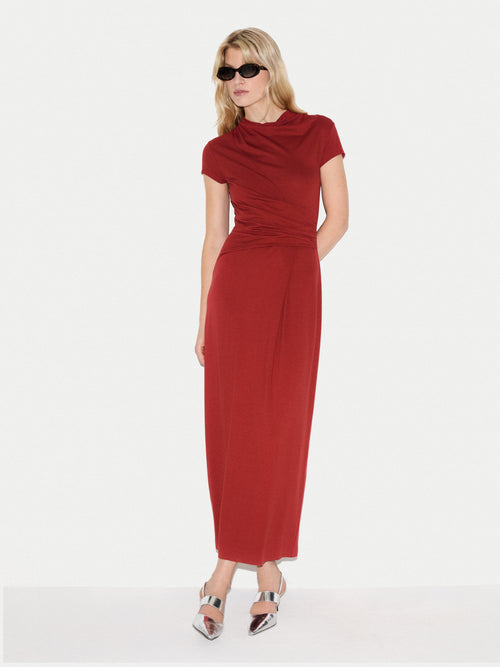 Cap Sleeve Drape Dress | Red
