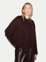 Wool Double Faced Collared Cropped Coat | Brown