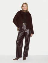 Wool Double Faced Collared Cropped Coat | Brown