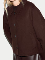 Wool Double Faced Collared Cropped Coat | Brown