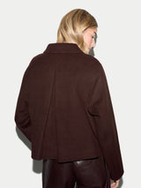 Wool Double Faced Collared Cropped Coat | Brown