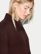 Wool Double Faced Collared Cropped Coat | Brown