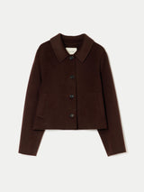 Wool Double Faced Collared Cropped Coat | Brown
