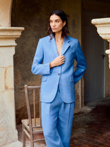 Linen Notch Lapel Blazer | Blue