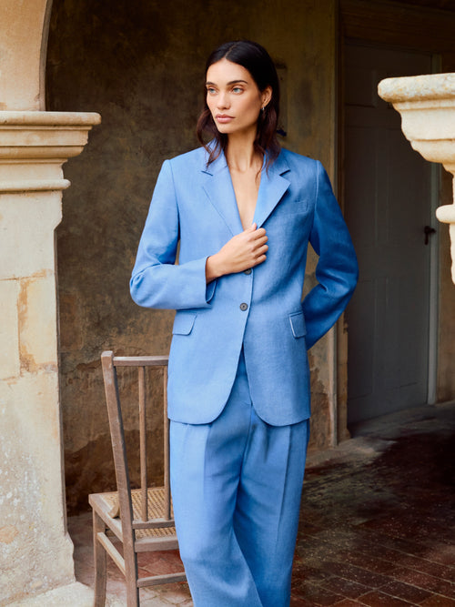 Linen Notch Lapel Blazer | Blue