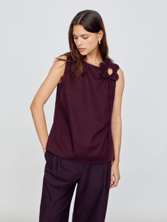 Flower Applique Cotton Top | Burgundy